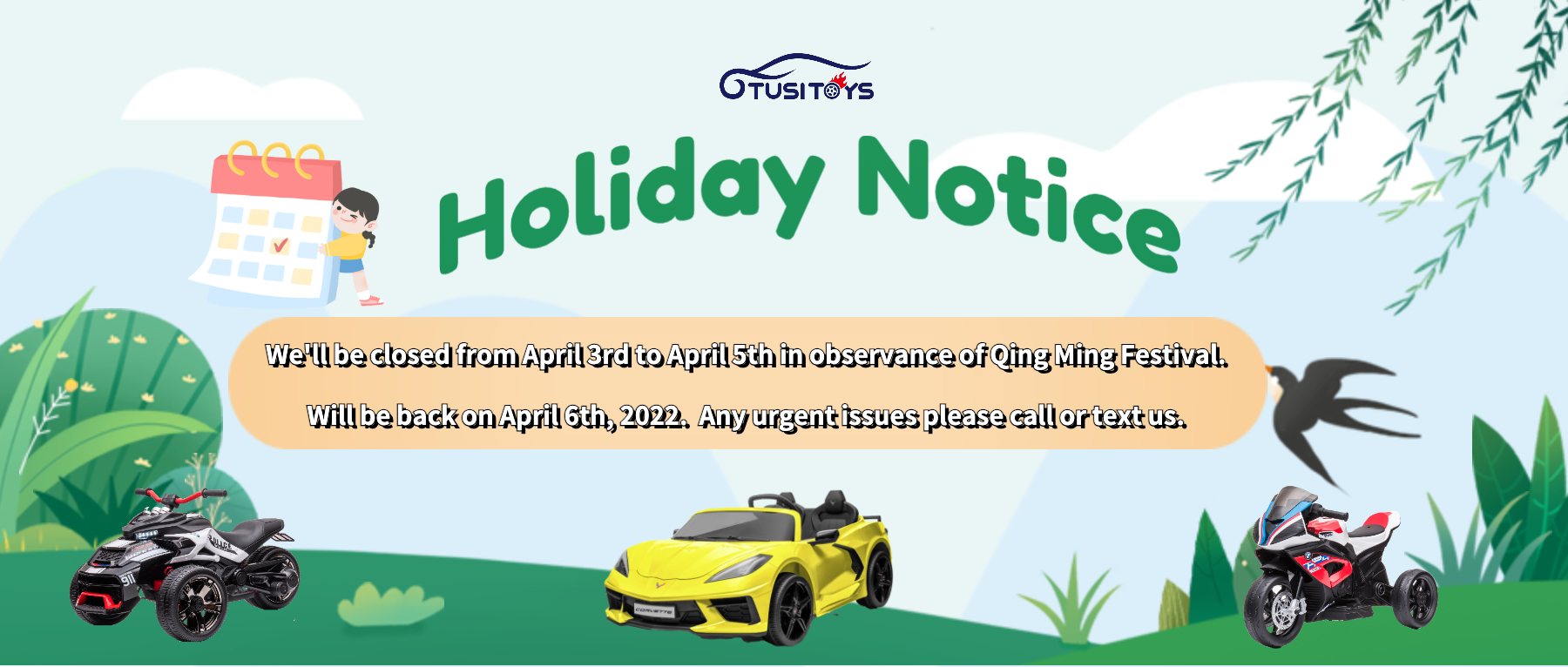 Notice of holidays